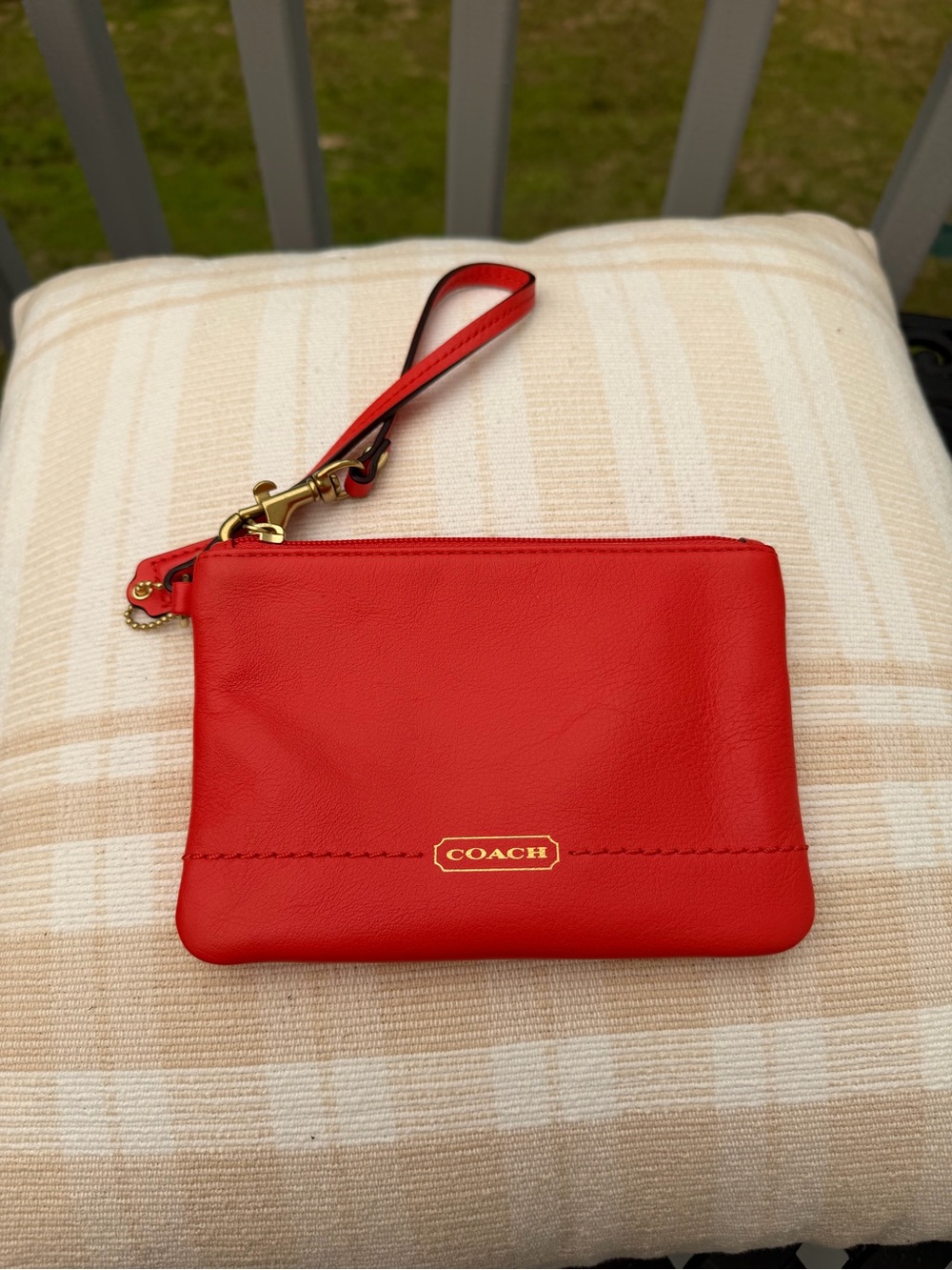 COACH Vintage Orange Glovetanned Leather Wristlet Pouch